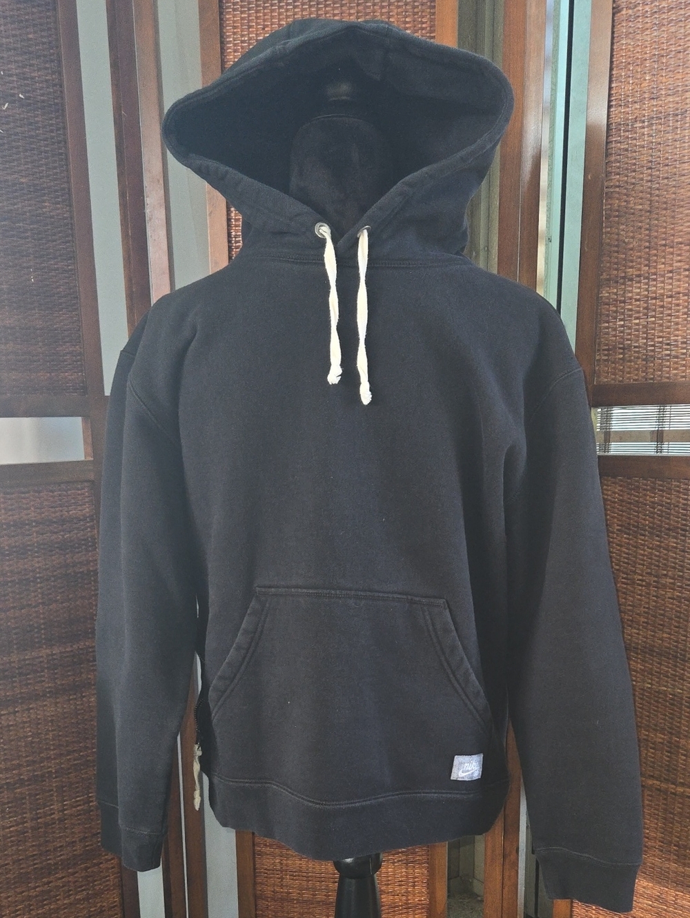 Nike Black Men's Pullover Hoodie with White Drawstrings